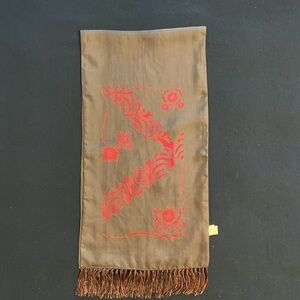 Vintage Scarf by CISCO 100% Silk Brown With Red Design Tassles Reversable NWT